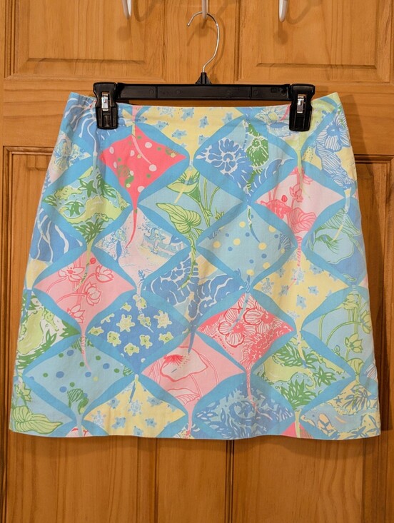 Lilly Pulitzer Dresses & Skirts - VTG Lilly Pulitzer Mini Skirt A-Line Floral Blue Yellow Cotton Sz 10 Y2K Resort